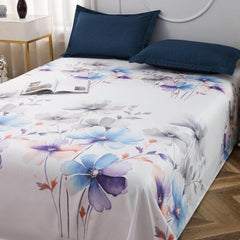 Bedsheets For Double Bed With 2 Pillow Cover - 92 X 98 Inches, White & Blue | Satin Finish Microfiber Queen Size Bedsheet | Skin Friendly & Breathable Fabric