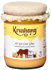 Natural A2 Gir Cow Bilona Ghee By Krushang | Traditionally Hand Churned Bilona Method Healthy Pure Desi Ghee Helps In Bones Health | (500ml) 16.9 Ounce | Jar Pack