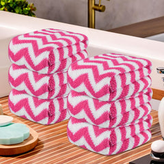 Kuber Industries Super Absorbent & Reusable Microfibre Face Towel 900 Gsm (Zig Zag Pink) - Pack Of 6