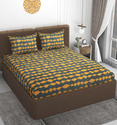 All Around Elastic Fitted Bedsheets King Size With 2 Pillow Covers | Double Size 72 X 78 X 10 Inches, Grey & Yellow - Ideal For Hotel, House, Bedroom, Guest House
