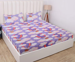 Elastic Fitted Bedsheet For King Size With 2 Pillow Covers - 72 X 78 X 8 Inches, Lavender | Presents Luxurious Glace Cotton Super Soft 210 Thread Count