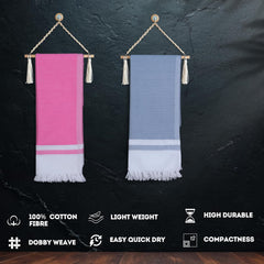 Pure Cotton Turkish Bath Towel 700 Gsm | Extra Soft Plush Light Weight Quick Dry Travel Thin Towels (Pink & Elephant Grey) - Pack Of 2
