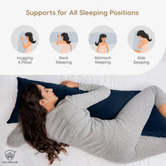 Microfiber Body Side Pillow For Sleeping For Pregnancy, Navy Blue - 53 X16 Inch | Long Cuddle Pillow For Hugging, Relaxing, Washable, Premium Velvet Outer Cover With Zip, Adjustable Pillow