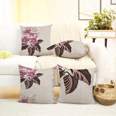Microfiber Square Pillow Cushion For Sofa & Bed, Grey Color - 12 X 12 Inch | Wine Rose Deign Pillow, Fluffy For Comfort & Back Support | Premium Cotton Cushion Cover With Zip - Set Of 3