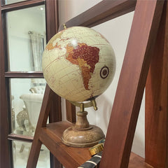 Antique Decorative Cream World Rotating Globe With Wood Base, Office, Table, Showpiece Gift, Kids & Students Learning Map, Pack Of 1