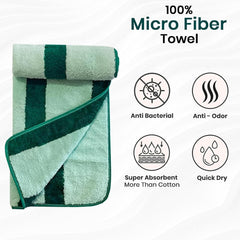 Urbanleaf Microfiber Large Bath Towel 700 Gsm | Quick Dry Super Absorbent Bath Towel For Men & Women (Brown & Green Stripe) - Pack Of 2
