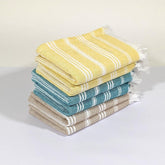 Indihaus Premium Cotton Hand Towel 310 Gsm | Soft, Absorbent, Multi-Purpose Towel Set | Teal, Yellow & Beige (Set Of 6)