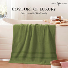 House Of Terry 100% Cotton Bath Towel 450 Gsm | Quick Dry, Fade-Resistant, Soft, Lightweight & Absorbent For Men & Women Large Size Towel (Olive Green)