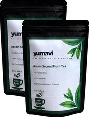 Yumavi Assam Second Flush CTC Tea With Long Leaves - Pack Of 2 X 250gm, 8.8 Ounce Each, 100+ Cups | Aromatic & Refreshing Kadak Chai - No Preservatives Or Colors, Medium Caffeine