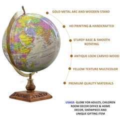 Rotating World Globe 12 Inch With Metal Arc And Wooden Stand For Home Decor, Office Decor, Birthday, Party Gifts & Anniversary (Tiranga) Pack Of 1