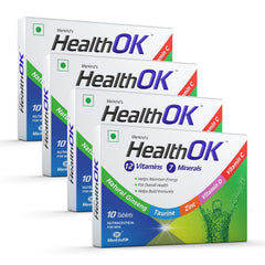 Mankind's Health Ok Multivitamin With Natural Ginseng & Taurine Power Lemon Flavour , 100% Vegetarian | 10 Tablets 50gm 0.1lbs , Each Pack Of 4
