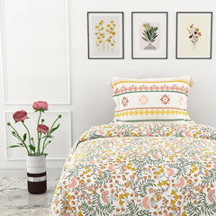 Cotton Elastic Fitted Bedsheet Single Bed With 1 Pillow Cover - 36 X 78 Inches, Multicolor | Perfect For Everyday Use | Ultra-Soft & Breathable