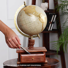 Rotating World Globe 8 Inch With Drawer Stand For Show Pieces, Office Decor, Study Table Decor, Birthday, Party Gifts & Anniversary, For Students Learning, Pack Of 1