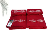 Comfigifts 100% Cotton 2 Bath & 2 Hand Towels 1400 Gsm | Soft, Absorbent, Lightweight Towels With Computerized Embroidery (Maroon D1)