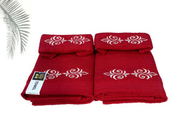 Comfigifts 100% Cotton 2 Bath & 2 Hand Towels 1400 Gsm | Soft, Absorbent, Lightweight Towels With Computerized Embroidery (Maroon D1)