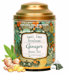 San-Cha Ginger Green Tea - 25 Silky Tea Bags | Sweet Zingy & Refreshing Detox Tea - Environment Friendly & Made In Corn Fiber | Low Caffeine, Low Bitterness