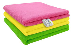 Softspun Microfiber Cloth 340 Gsm | Super Soft Absorbent Cleaning Towels Cleans & Polishes Everything In Your Home - Pack Of 3 (Multi Colour)