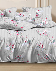 Printed King Size Double Bed Bedsheet With 2 Pillow Cover | 72 X 78 Inches, Grey | All Around Elastic Fitted Bedsheet | Softness & Comfortable Rest In Any Season