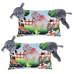 Soft & Cozy Pillow For Kid's, Comfortable Pillow For 2 Year Old's Elephant Print, Grey - 12x18 Inches | Suitable For All Sleepers, Multipurpose & Comfortable, Breathable - Pack Of 2