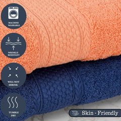Fresh From Loom Luxury Edition Egyptian 100% Pure Cotton Bath Towel 1200 Gsm | High Water Heavy Soft Dual Stitched Bath Towel (Iris Blue & Salmon) - 2 Pcs