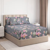 100% Cotton Feel Double Bedsheet Queen Size With 2 Pillow Covers | 88 X 90 Inches, Grey & Pink - Touch Feel-Soft & Smooth | Ideal For Regular Use