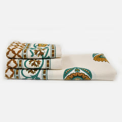 Easygoods Waffle 1 Bath & 2 Hand Towels Beautiful Pure Cotton Hand Block Printed Soft Water Absorbent Towels 250 Gsm (Mustard) | Pack Of 3