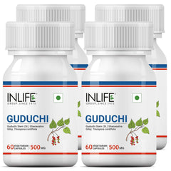 Inlife Guduchi Giloy Tinospora Cordifolia Stem Extract For Immune Support Supplement, 500mg, Support General Well - Being | 60 Veg Capsules 50gm 0.1lbs Each Pack Of 4