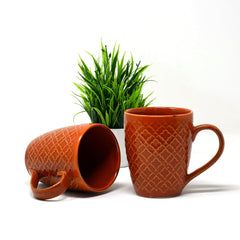 Handcrafted Terracotta Red Ceramic Coffee Mug Set Of 2 - 350ml Each | Ceramic Mugs For Coffee, Tea, Milk - Microwave Safe & Dishwasher Safe