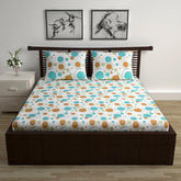 Queen Size Double Bedsheet With 2 Pillow Covers - 87 X 100 Inches, White & Aqua | 144 Thread Count Pure Cotton Bedsheet - Light Weight, Soft, Skin Friendly | Perfect For Gifting