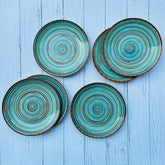 Iris Turquoise Hand Painted Ceramic Quarter Plates Set Of 6 | Small Side Plates For Dinner & Snacks - 7 Inch, 6 Pieces, Microwave Safe