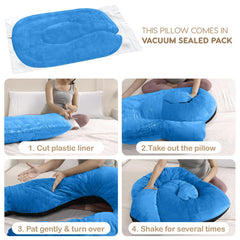 C Shaped Pregnancy Pillow For Maternity & Baby Nursing, Black & Sky Blue | Full Body Support, Abdomen, Hip, Spine, Neck & Head Support Cushion | Premium Velvet Outer Cover With Zip, Comfy