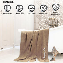 Housse Premium Soft Microfiber Embroidery Bath Towel 350 Gsm | Soft Absorbent Quick-Drying Sweat Towel (Simple Life - Brown)
