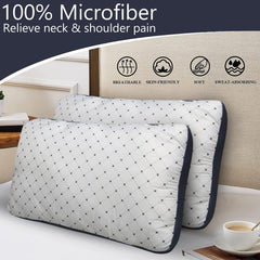 Premium Hotel Quality Soft Polyester Blend Fiber Pillow, Grey-White - 17x27 Inch | Standard Size, Neck Support, Washable, Removable Cover | Bed Pillow, Comfortable Pillow - Set Of 2