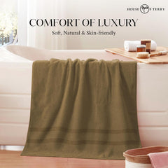 House Of Terry 100% Cotton Bath Towel 900 Gsm | Quick Dry, Fade-Resistant, Soft, Lightweight & Absorbent For Men & Women Large Size Towel (Brown) - 2 Pcs