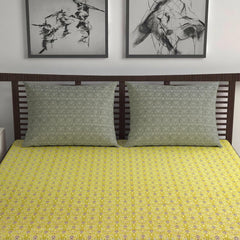 100% Pure Cotton Double Bedsheet For Queen With 2 Pillow Covers - 87 X 100 Inches, Mustard Green | Soft & Durable For Everyday Use & Bedroom - All Season Comfort