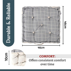 Soft Cotton Chair Cushions For Sitting, Button Pillow, Printed - Light Grey & Green | For Office Work & Posture Support | Sitting Cushion & Back Rest For Chair | Pain Relief - Pack Of 6