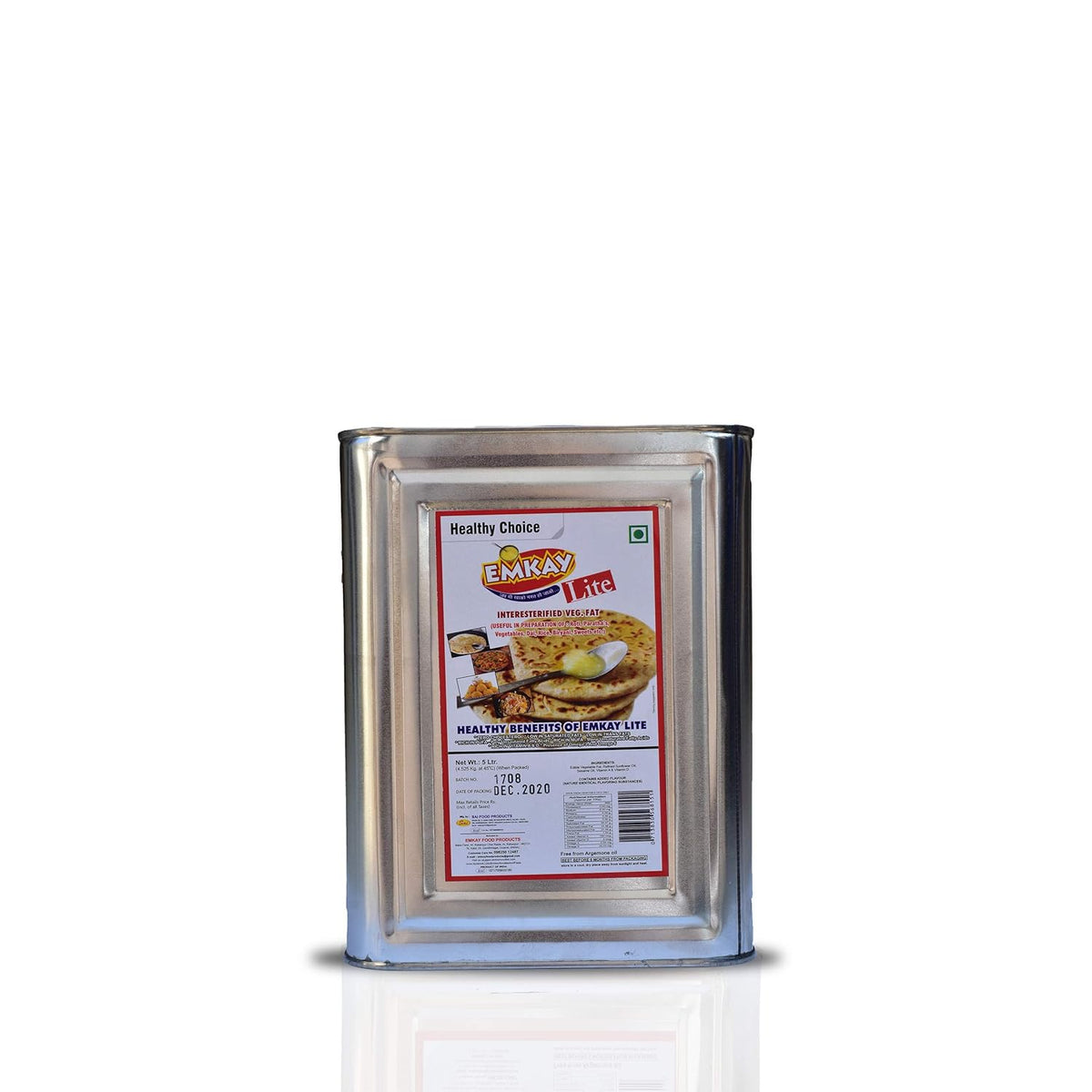 100% Natural Lite Interesterified Veg Fat Vegan Fat Desi Ghee By Emkay | Rich In Vitamin A & D Healthy Pure Desi Ghee Good For Cooking | (5 Litre) 169.0 Ounce | Tin Pack