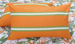 Cotton Bedsheet With 2 Pillow Covers - 88 X 96 Inches, Orange & Green | Ideal For Villas, Guest Houses, & Daily Home Use Double Bedsheet