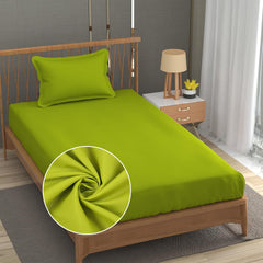 Solid Plain Single Size Bedsheet Set With 1 Pillow Covers | Size - 60 X 90 Inches, Parrot Green | Ideal For All Seasons Due To Its Breathable Nature