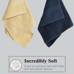 Fresh From Loom Luxury Fur Collection Hand Towel 500 Gsm Napkins Cotton High Absorbency Double Stitched Size (Cream & Dark-Blue) - Set Of 4