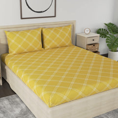 Cotton 210 TC Premium Queen Size For Bedsheet With 2 Pillow Covers - 88 X 100 Inches, Yellow | All Weather Comfort & Bedroom - Softness & Natural Breathability