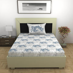 1 Single Bedsheet With 1 Pillow Cover - 57 X 87 Inches, Grey & Blue | Skin Friendly Fabric For Everyday Use - Soft, Breathable & Comfortable Sleeping
