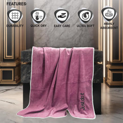 Housse Premium Soft Microfiber Embroidery Bath Towel 350 Gsm | Soft Absorbent Quick-Drying Sweat Towel (Just Do It - Magenta)