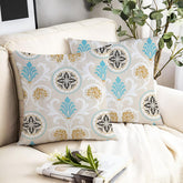 Microfiber Square Pillow Cushion For Sofa & Bed, Light Beige - 24 X 24 Inch | Damask Deign, Soft, For Comfort & Back Support | Breathable, Premium Cotton Cushion Cover With Zip - Set Of 2