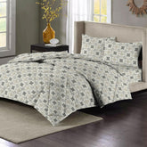 Double Bedsheet 1 Comforter 2 Pillow Covers - 90 X 100 Inches, Grey & White, 4 Pcs Bedding Set | Cotton Summer Ac Comforter Set King Size Double Bed