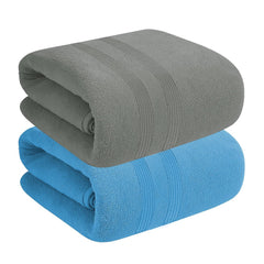 House Of Terry 100% Cotton Bath Towel 900 Gsm | Quick Dry, Fade-Resistant, Soft, Lightweight & Absorbent For Men & Women Large Size Towel (Blue & Grey) - 2 Pcs