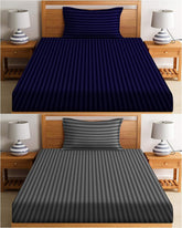 2 Plain Bedsheets For Single Bed With 2 Pillow Covers - 60 X 90 + 5 Inches, Grey & Blue | Light Weight & Easy To Wash At Home