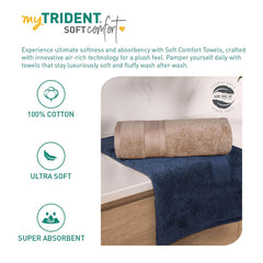 Mytrident Soft Comfort Air Rich 100% Cotton Bath Towel 1000 Gsm | Highly Absorbent Towels For Men & Women Bath Towel (Acorn & Navy) - 2 Pcs