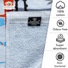 Rangoli 100% Cotton Kids Bath Towel 400 Gsm | Super Soft & Highly Absorbent, Anti-Bacterial & Anti-Odour, Multipurpose Towels (Blue)