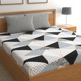 Double Bedsheet For King Size Bed With 2 Pillow Covers - 108 X 108 Inches, White & Black | Premium Comfort Bedsheets For Home, Hotels & Guest House